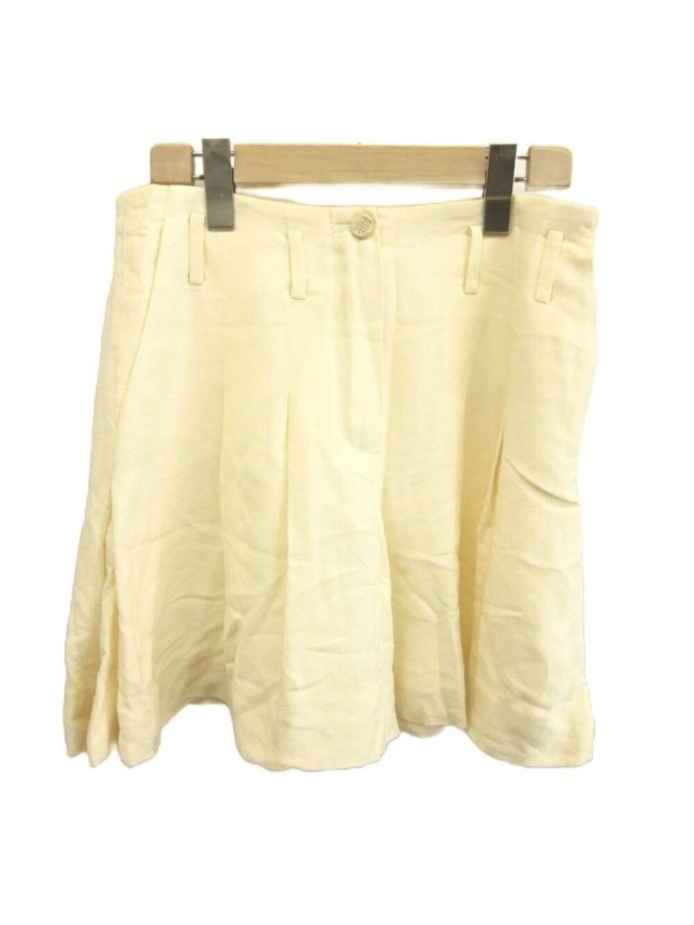 Chanel Silk 100% Culotte Skirt Shorts CC Logo Button Pleats Ivory 36